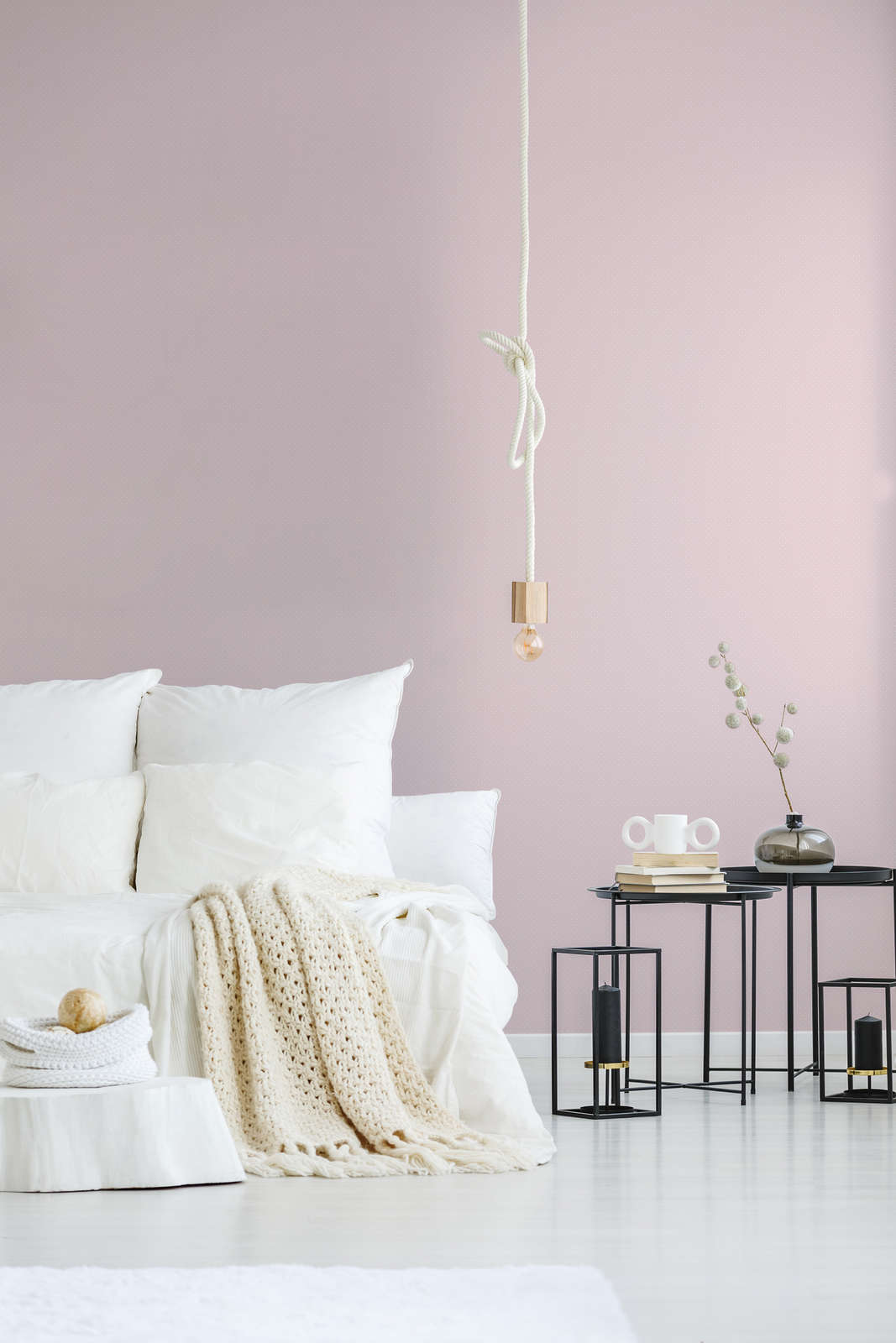 The Meander Colonnade | Blush & Luminous White Luxe wallpaper shown hung on a styled interior wall (official room photo)