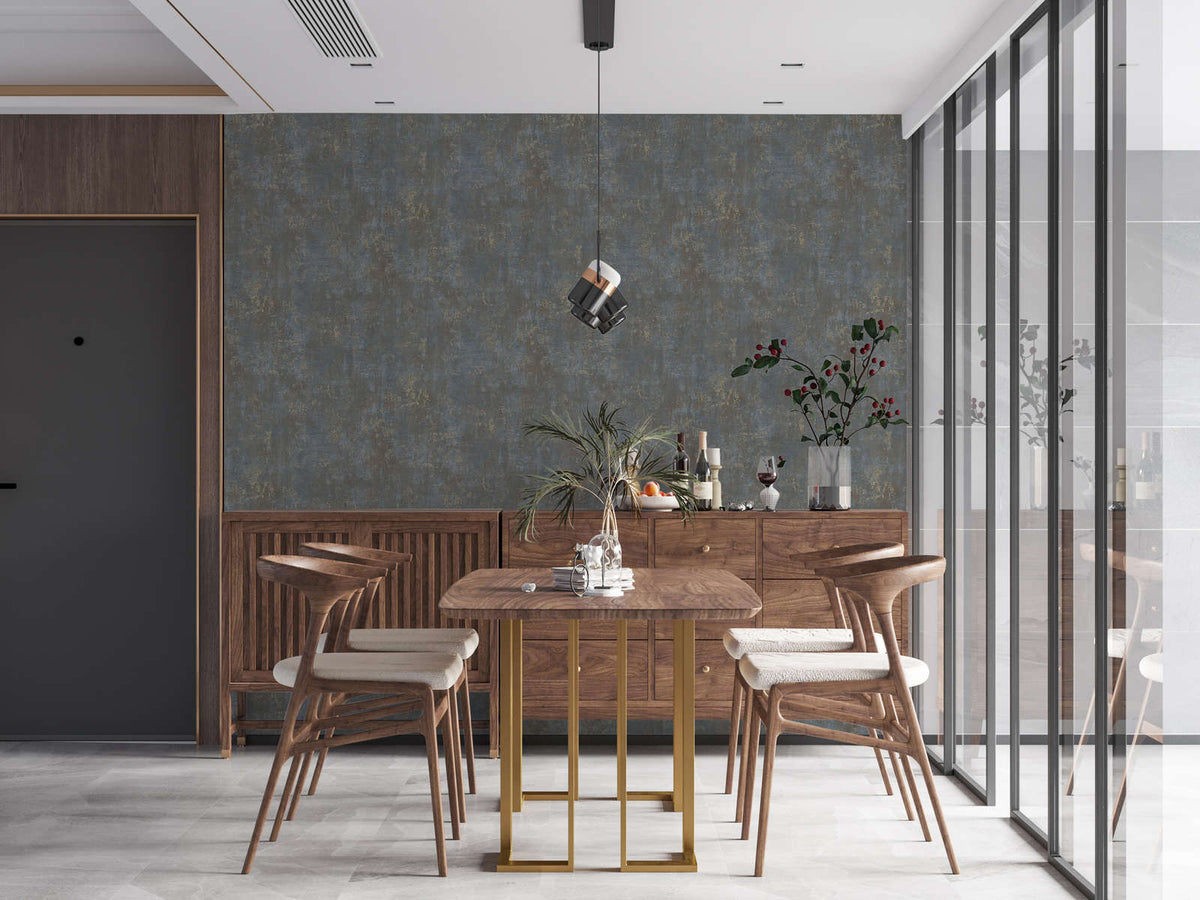 The Quatrefoil Loggia | Azure & Earthy Brown Luxe wallpaper shown hung on a styled interior wall (official room photo)