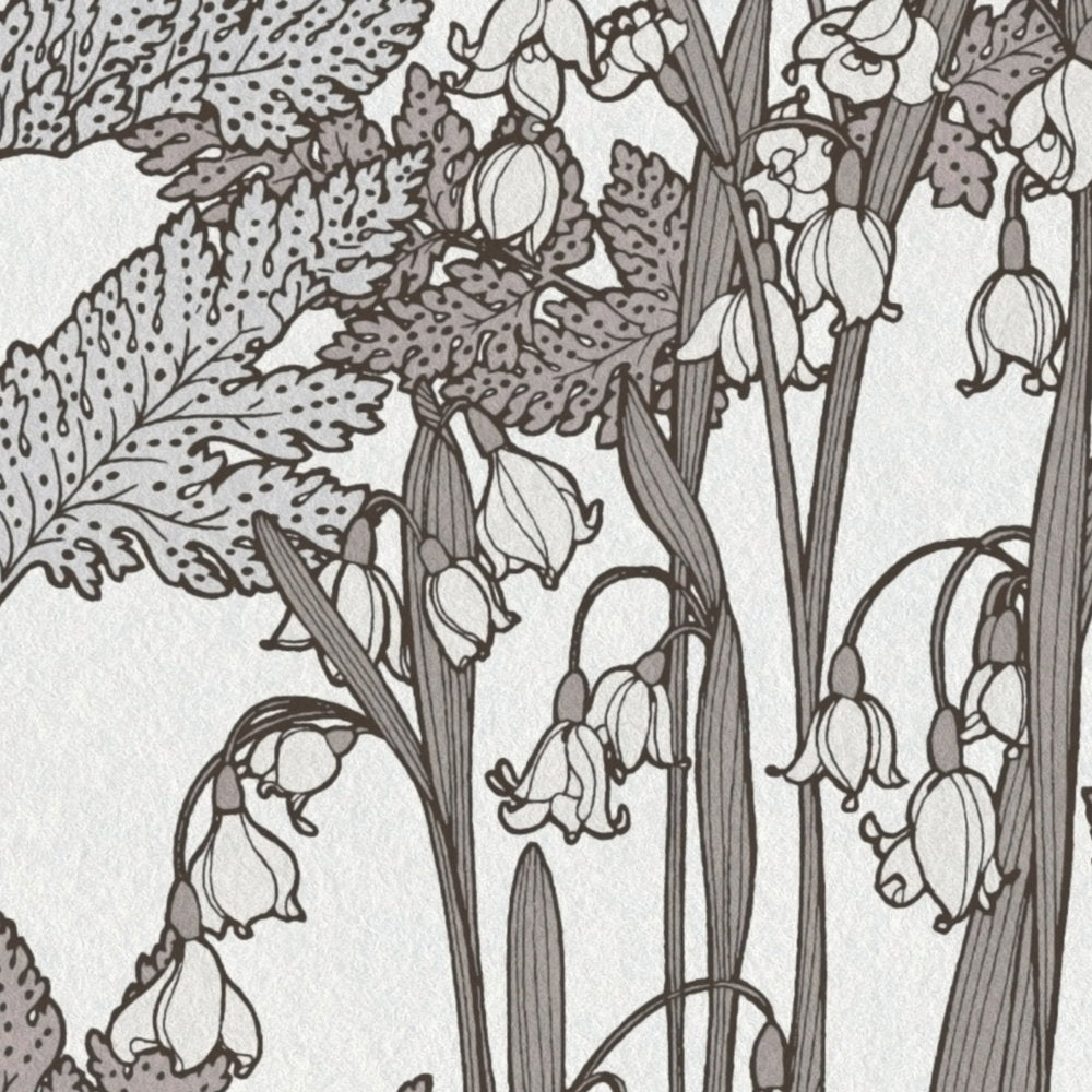 Detail of the fine line illustration and white ground of The Bracken Folio | Mocha Grey Luxe