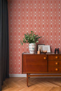 The Hexagon Hall | Cream & Crimson Luxe wallpaper shown hung on a styled interior wall