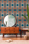 The Kilim Corridor | Azure & Blush Luxe wallpaper shown hung on a styled interior wall