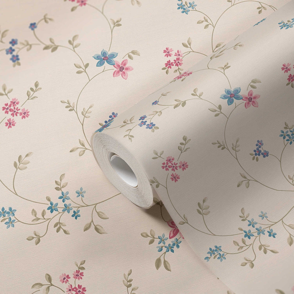 Roll of The Agapanthus Glasshouse | Azure & Cream Luxe partly unrolled, 0.53 m × 10.05 m