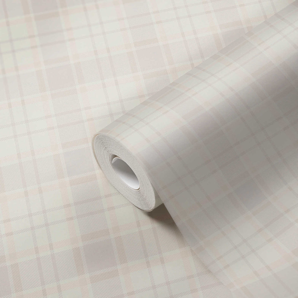 Roll of The Prism Loggia | Warm Beige & Cream Luxe partly unrolled, 0.53 m × 10.05 m