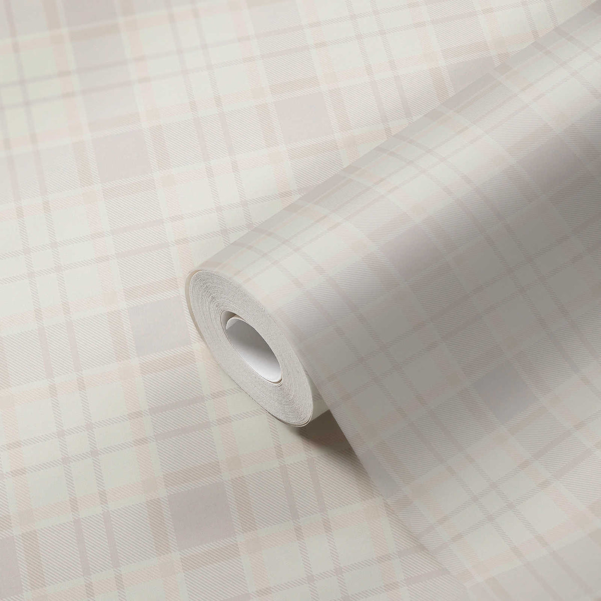 Roll of The Prism Loggia | Warm Beige & Cream Luxe partly unrolled, 0.53 m × 10.05 m