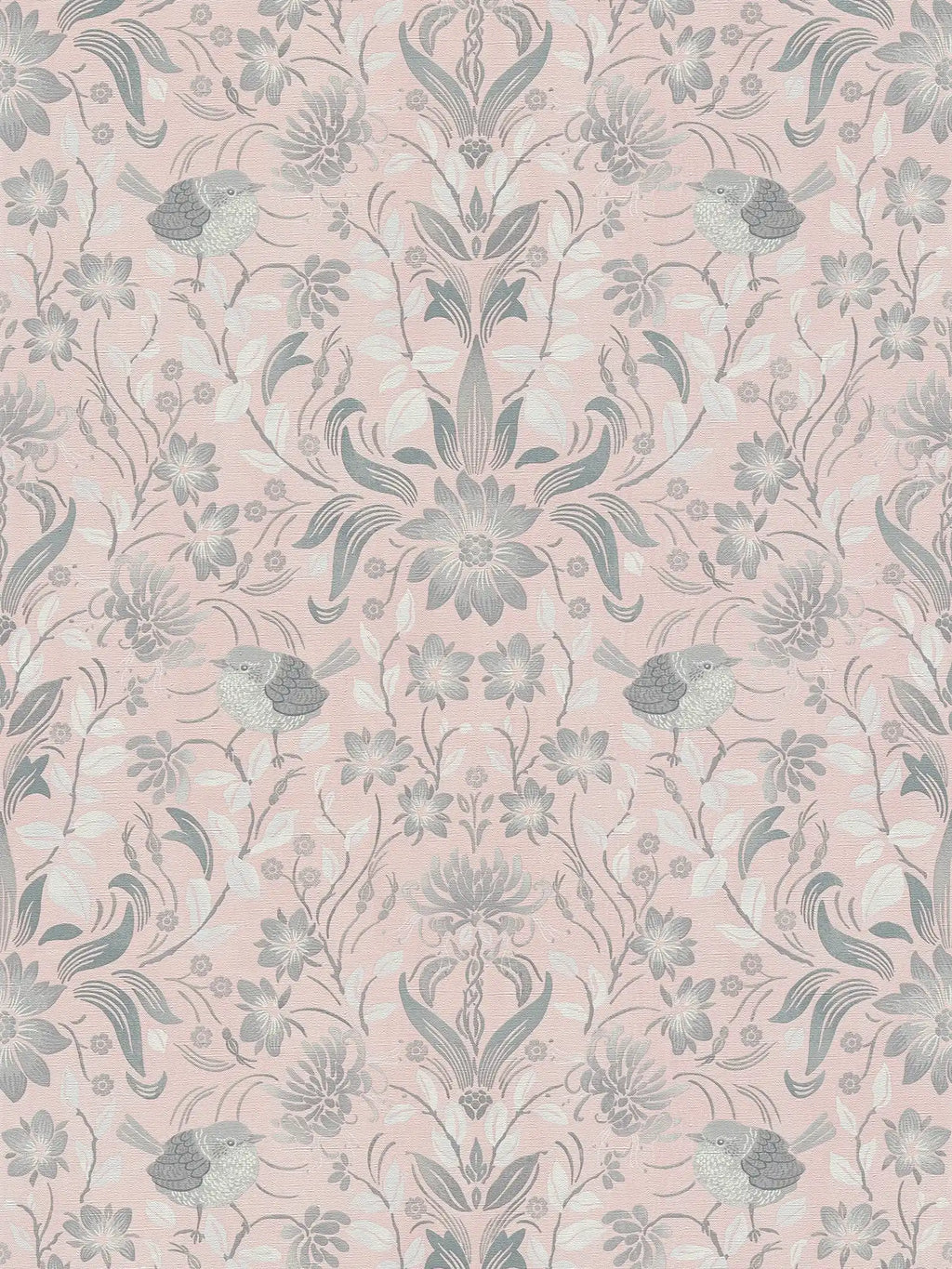 Flat view of the smoked grey & blush pattern repeat of The Nigella Garden Room | Smoked Grey & Blush Luxe