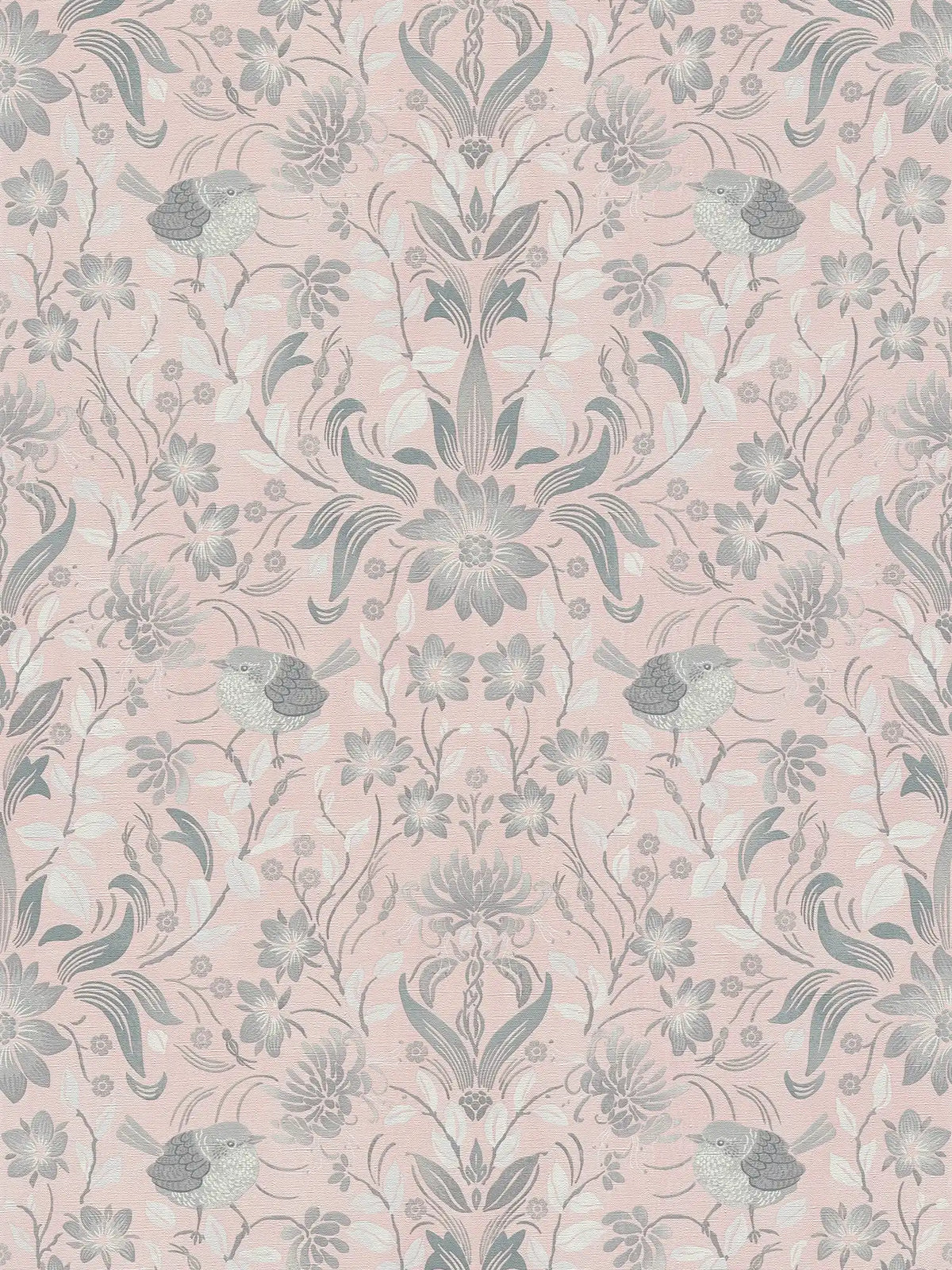 Flat view of the smoked grey & blush pattern repeat of The Nigella Garden Room | Smoked Grey & Blush Luxe