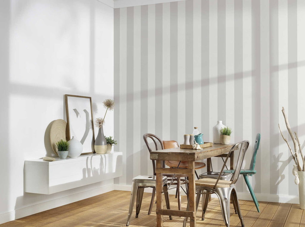 The Bengal Boutique | Smoked Grey & Luminous White Luxe wallpaper shown hung on a styled interior wall (official room photo)