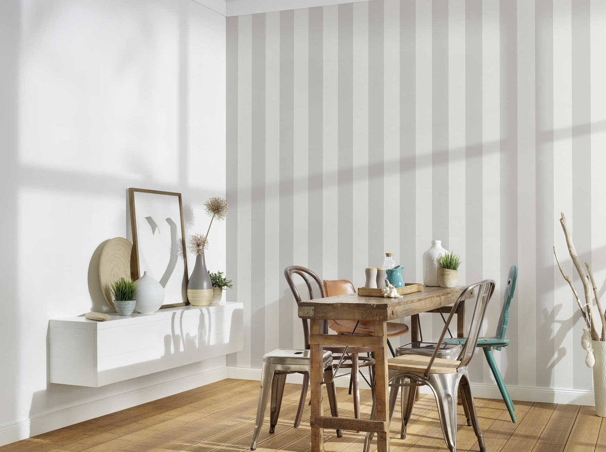 The Bengal Boutique | Smoked Grey & Luminous White Luxe wallpaper shown hung on a styled interior wall (official room photo)
