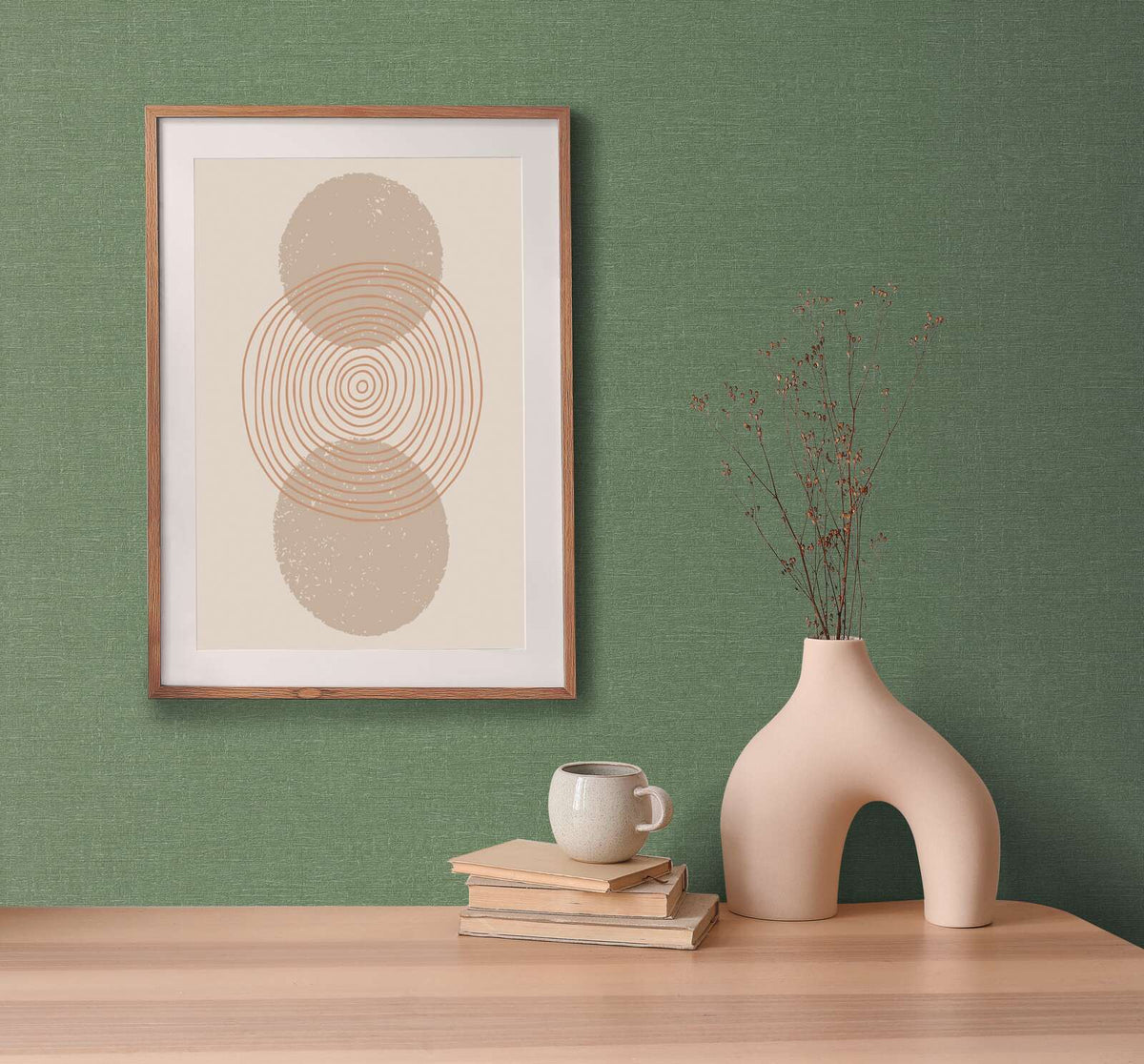 The Kilim Atrium | Sage Luxe wallpaper shown hung on a styled interior wall (official room photo)