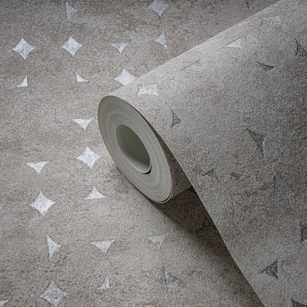Roll of The Octagon Colonnade | Warm Beige & Cream Luxe partly unrolled, 0.53 m × 10.05 m