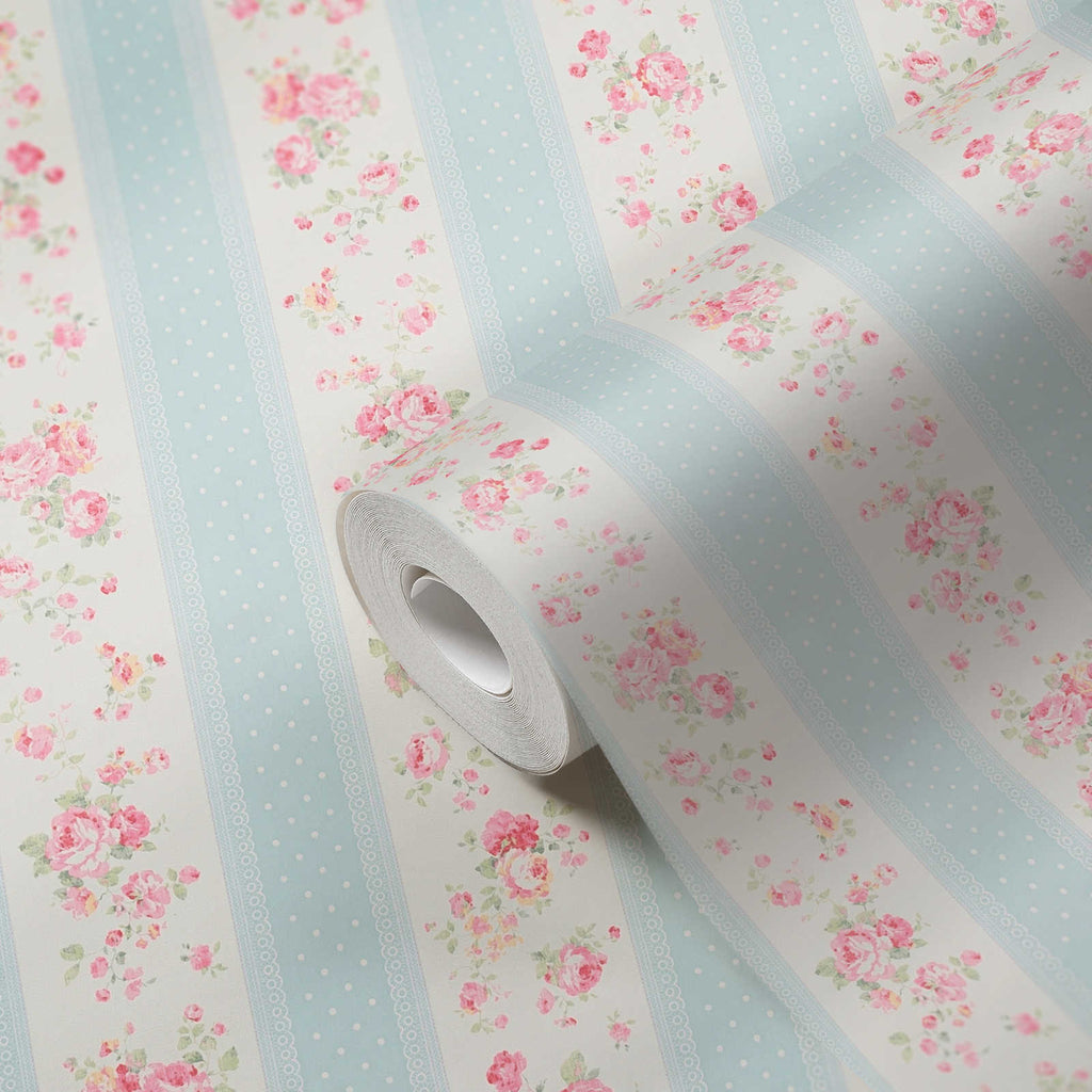 Roll of The Ranunculus Sitting Room | Azure & Sage Luxe partly unrolled, 0.53 m × 10.05 m