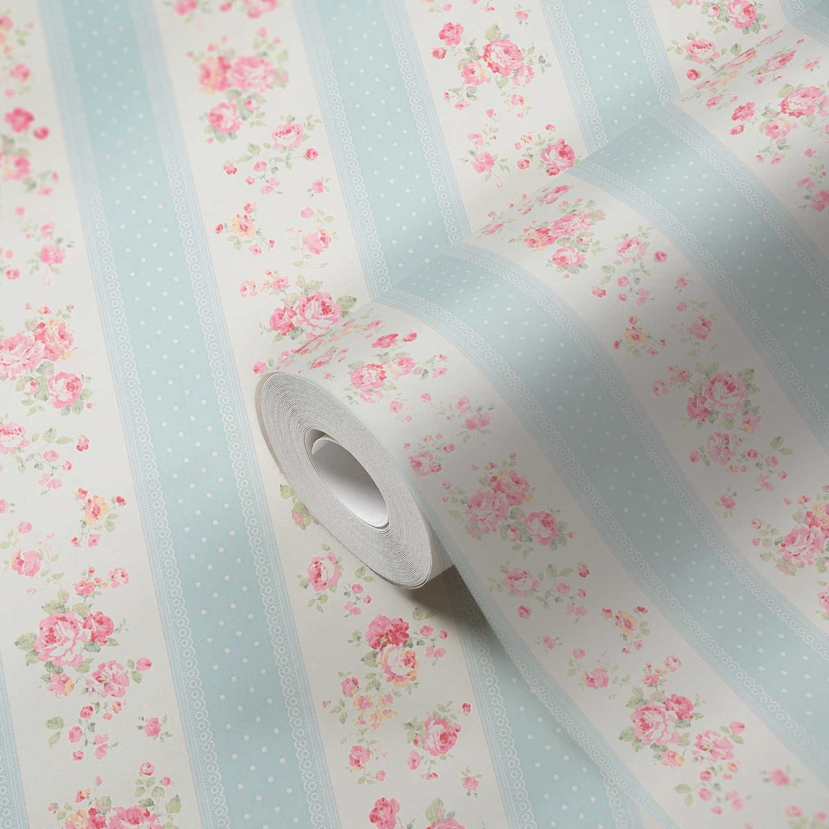 Roll of The Ranunculus Sitting Room | Azure & Sage Luxe partly unrolled, 0.53 m × 10.05 m