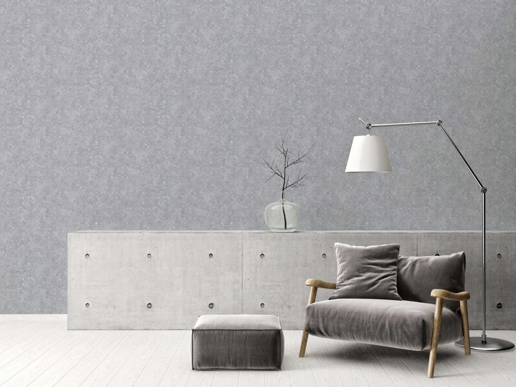 The Kilim Passage | Smoked Grey & Shimmering Silver Luxe wallpaper shown hung on a styled interior wall (official room photo)