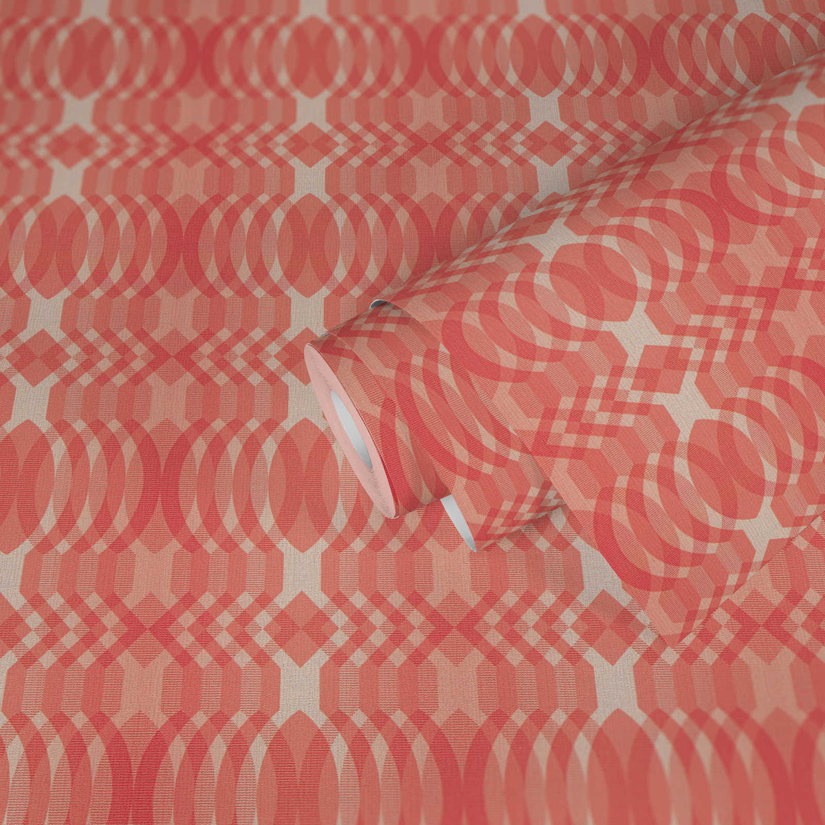 Roll of The Hexagon Hall | Cream & Crimson Luxe partly unrolled, 0.53 m × 8.5 m