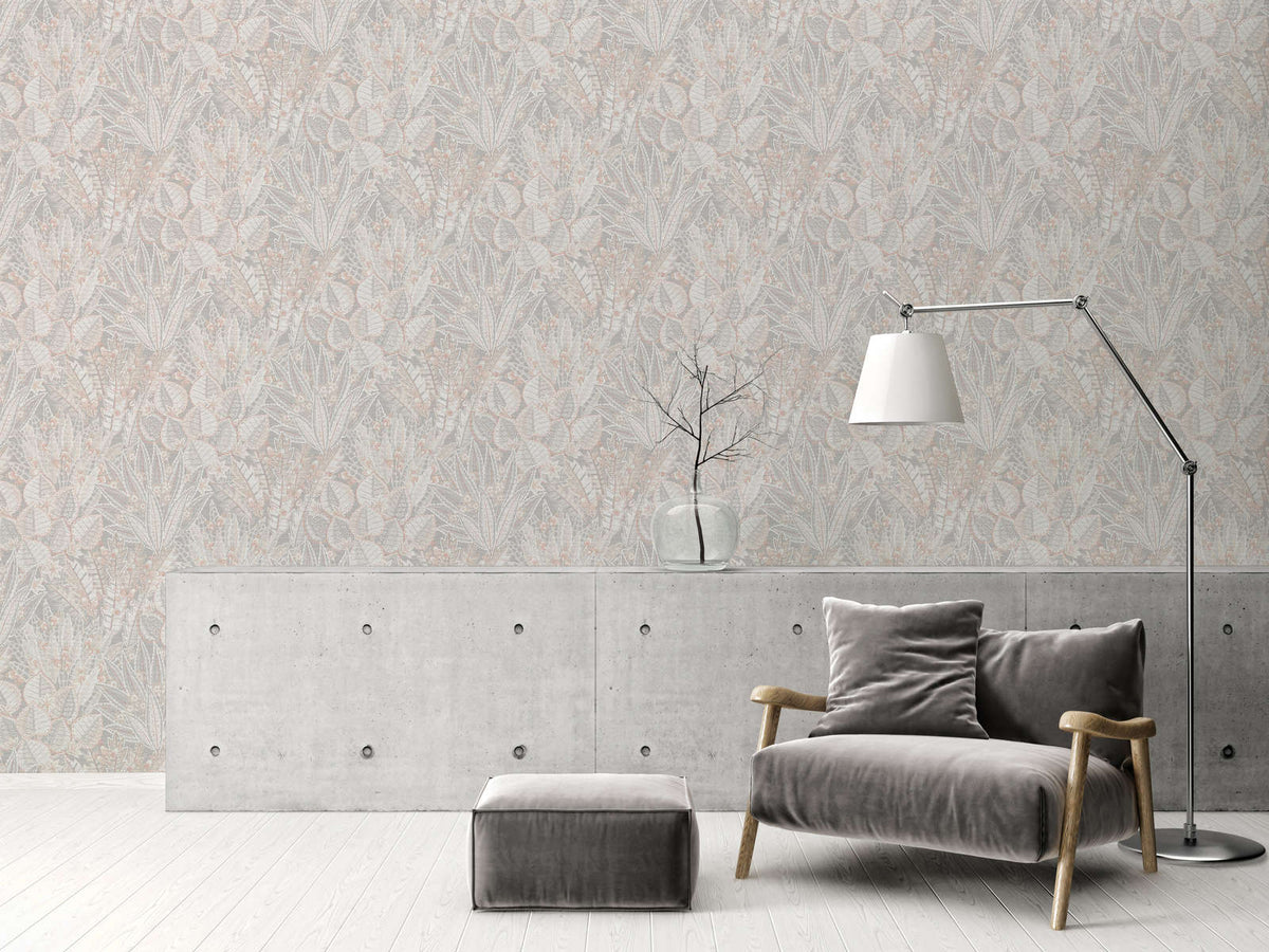 The Gentian Sitting Room | Warm Beige & Cream Luxe wallpaper shown hung on a styled interior wall (official room photo)