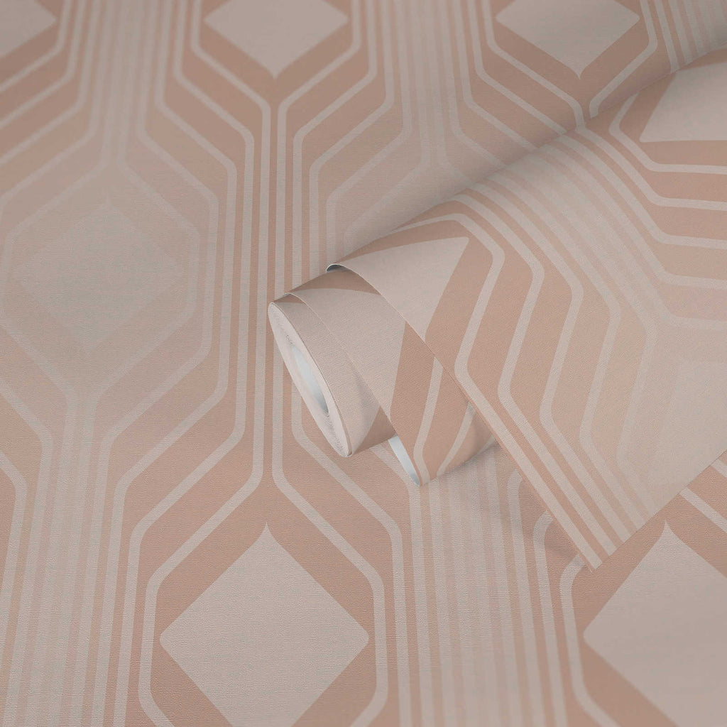 Roll of The Lattice Passage | Warm Beige & Blush Luxe partly unrolled, 0.53 m × 8.5 m