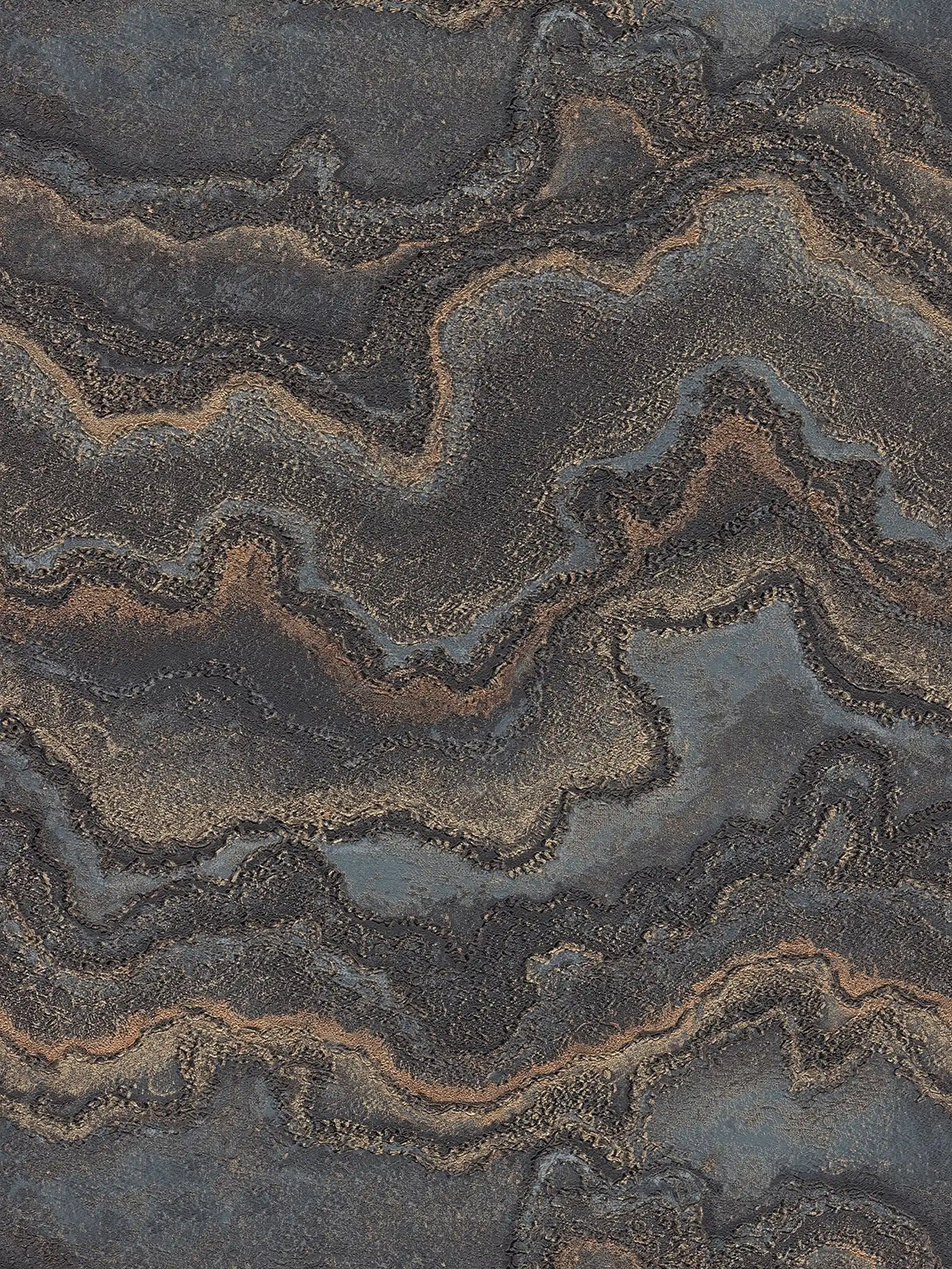 Flat view of the deep black & copper pattern repeat of The Chalcedony Studio | Deep Black & Copper Luxe