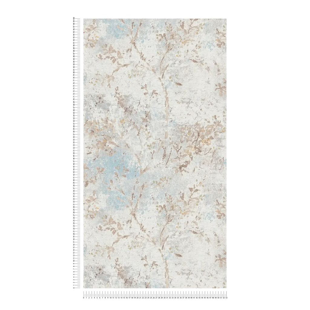 The Watercolour Bloom, watercolour floral wallpaper in azure, taupe and ochre with metallic gold, A.S. Création view 5