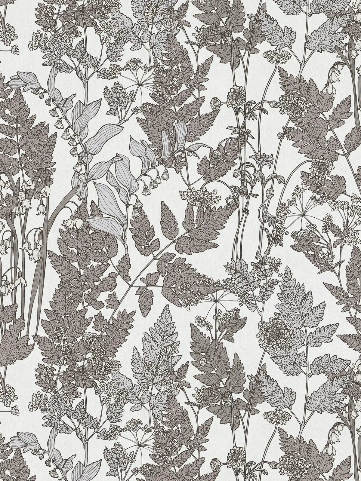Flat view of the mocha and grey fern and bellflower pattern of The Bracken Folio | Mocha Grey Luxe