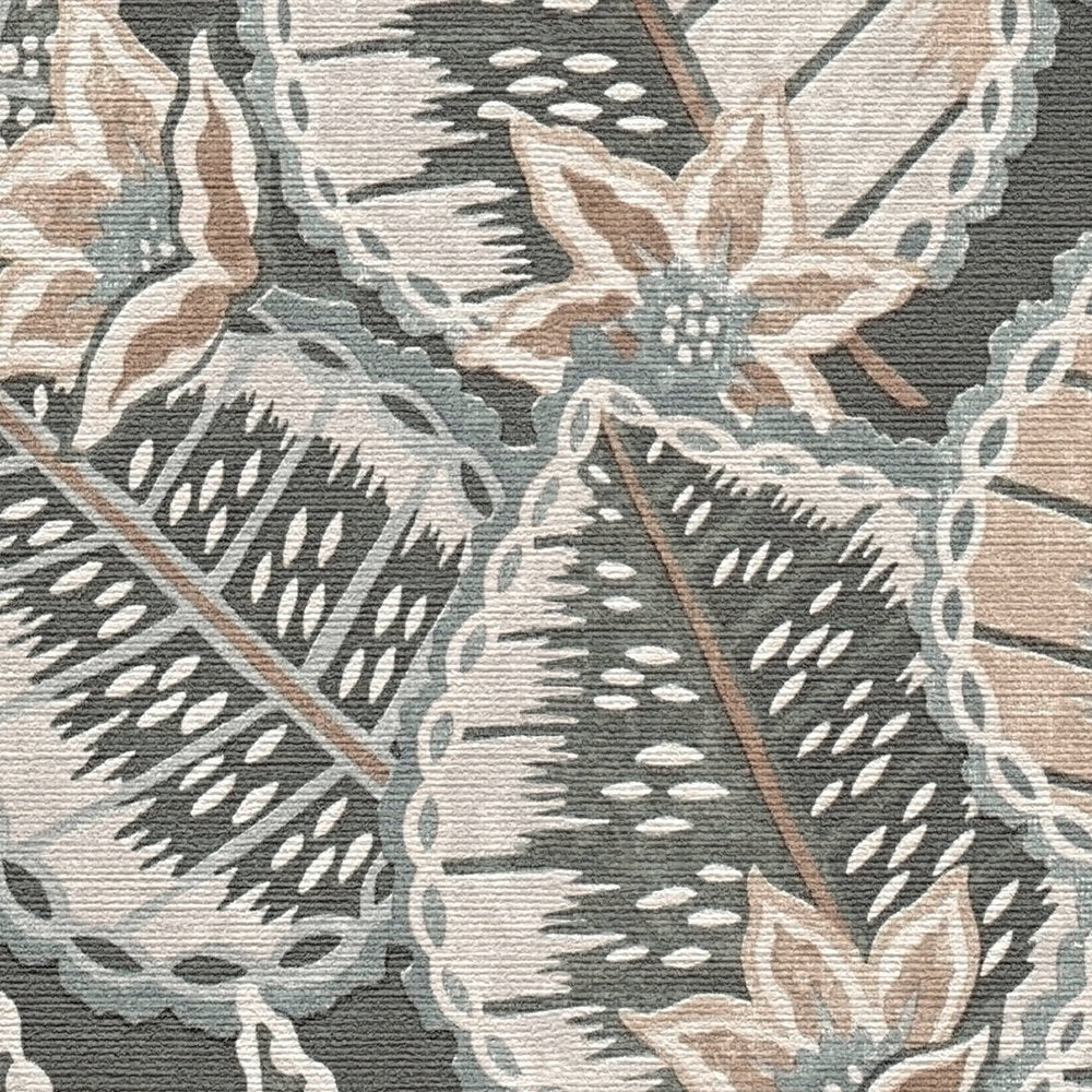 Detail of the design on The Ranunculus Arbour | Warm Beige & Deep Black Luxe, warm beige & deep black colourway