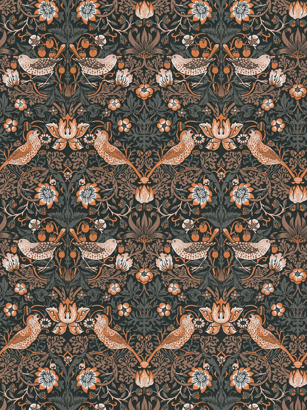 Flat view of the deep black & smoked grey pattern repeat of The Agapanthus Conservatory | Deep Black & Smoked Grey Luxe