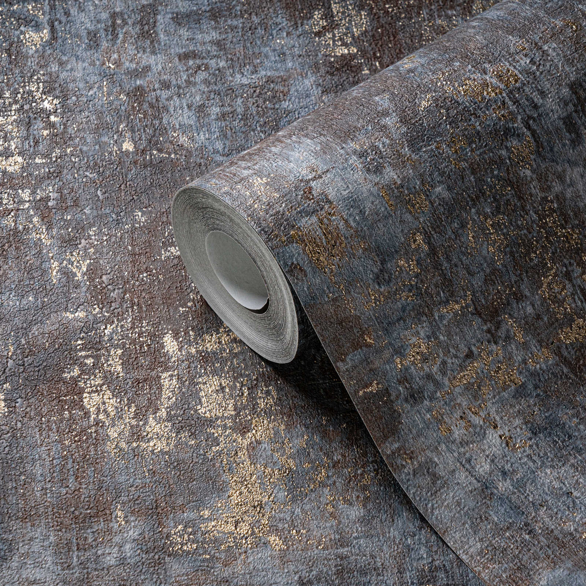 Roll of The Quatrefoil Loggia | Azure & Earthy Brown Luxe partly unrolled, 0.53 m × 10.05 m