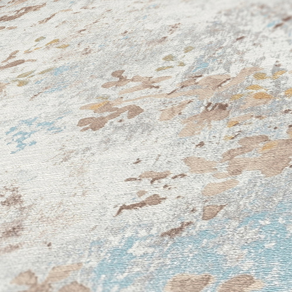 The Watercolour Bloom, watercolour floral wallpaper in azure, taupe and ochre with metallic gold, A.S. Création view 4