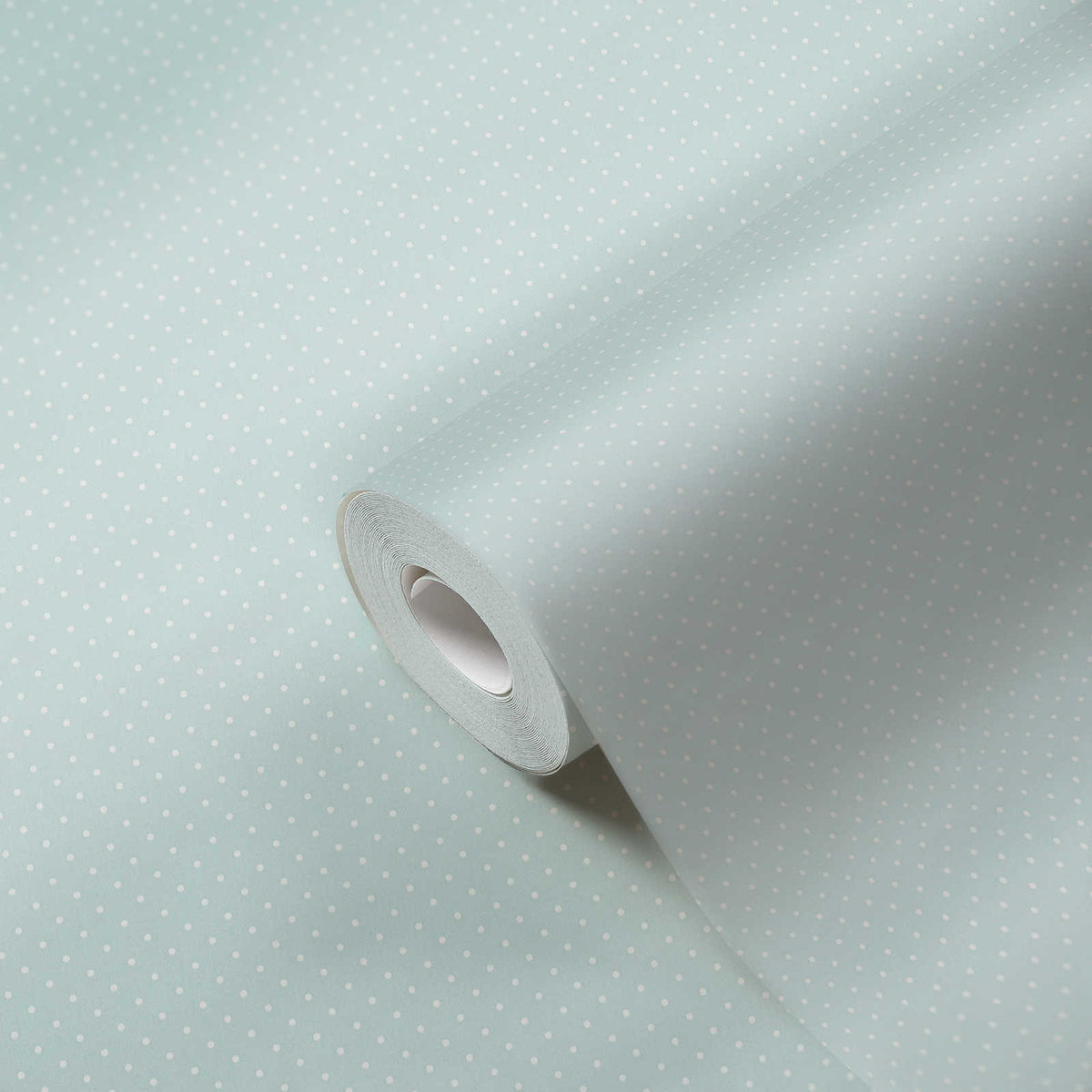 Roll of The Arabesque Colonnade | Azure & Luminous White Luxe partly unrolled, 0.53 m × 10.05 m