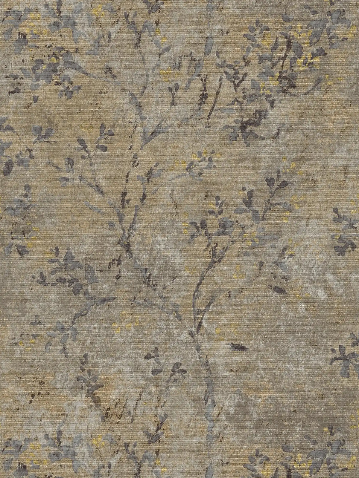 Flat view of the warm beige & deep black pattern repeat of The Quince Blossom Conservatory | Warm Beige & Deep Black Luxe
