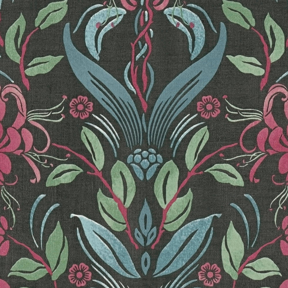 Detail of the design on The Agapanthus Arbour | Deep Black & Azure Luxe, deep black & azure colourway
