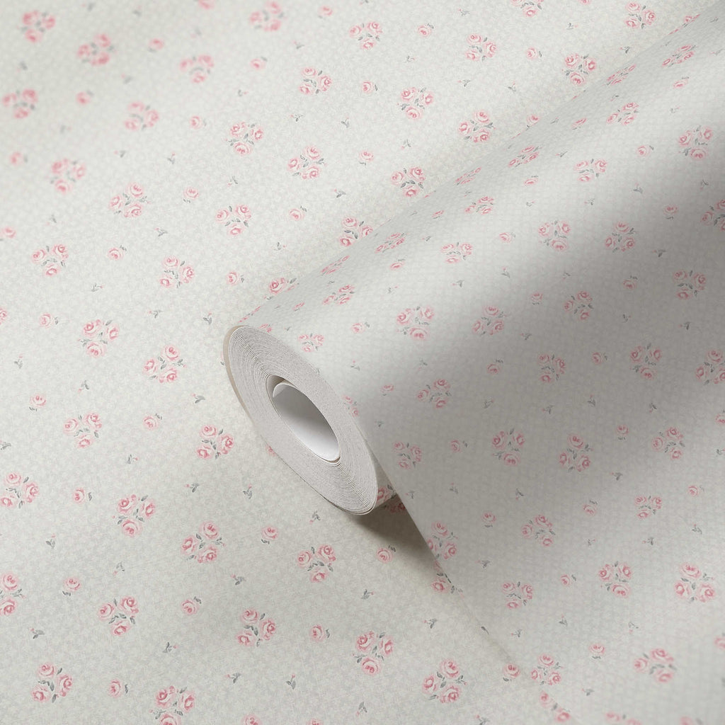 Roll of The Tansy Garden Room | Cream & Smoked Grey Luxe partly unrolled, 0.53 m × 10.05 m