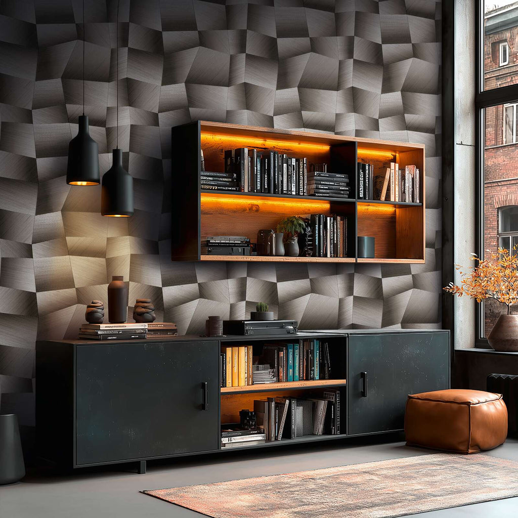 The Geometric Illusion | Smoked Black & Metallic Grey Luxe