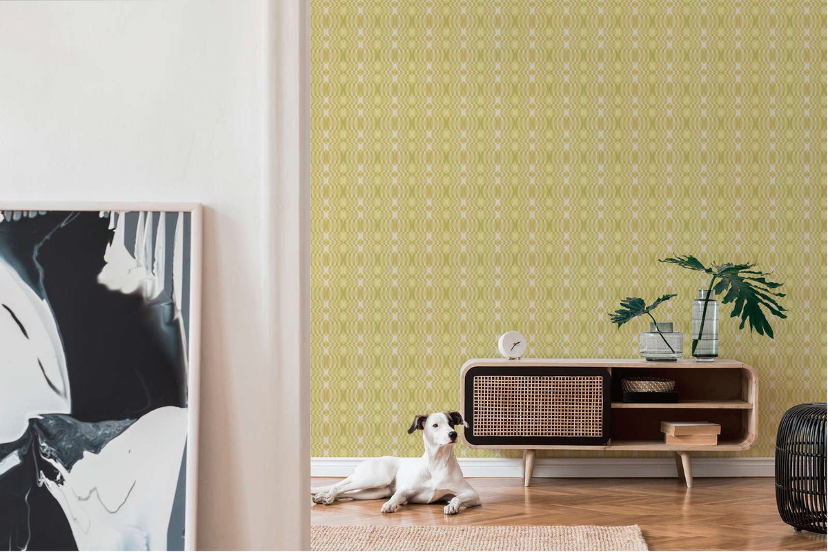 The Ogee Vestibule | Cream & Sage Luxe wallpaper shown hung on a styled interior wall