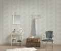 The Tansy Arbour | Azure & Smoked Grey Luxe wallpaper shown hung on a styled interior wall (official room photo)