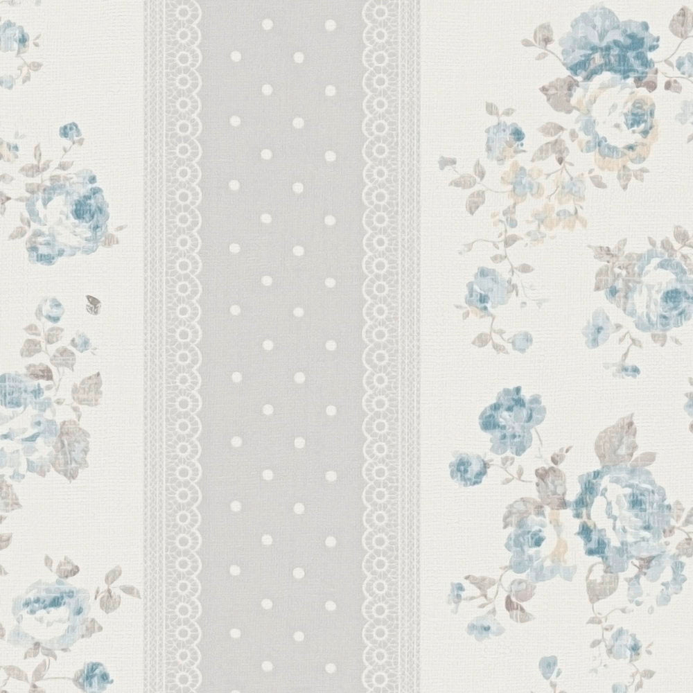 Detail of the dotted grey stripe on The Cornflower Parlour | Dove Grey & Delft Blue Luxe
