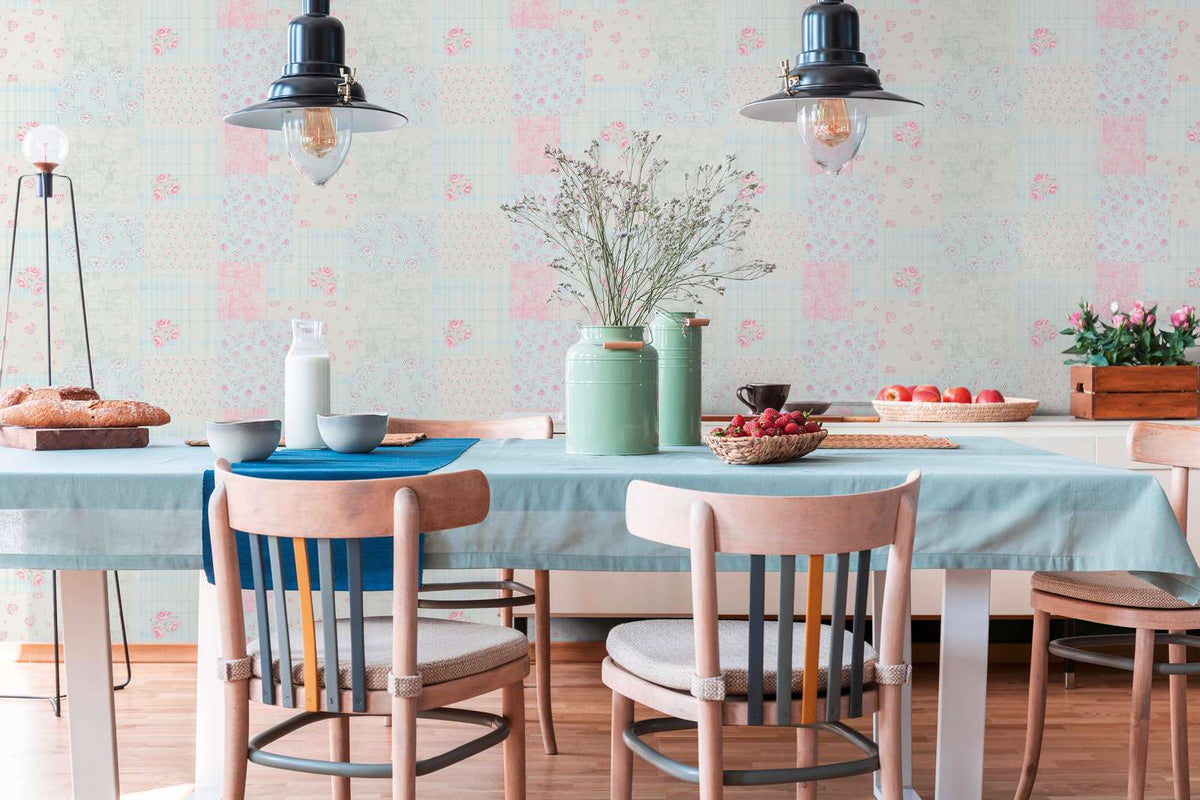 The Celandine Garden Room | Azure & Cream Luxe wallpaper shown hung on a styled interior wall (official room photo)