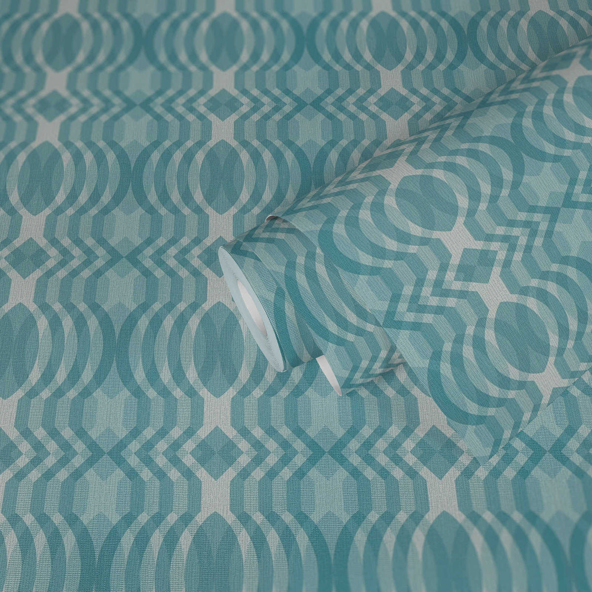 Roll of The Diamond Field Hall | Azure & Cream Luxe partly unrolled, 0.53 m × 8.5 m