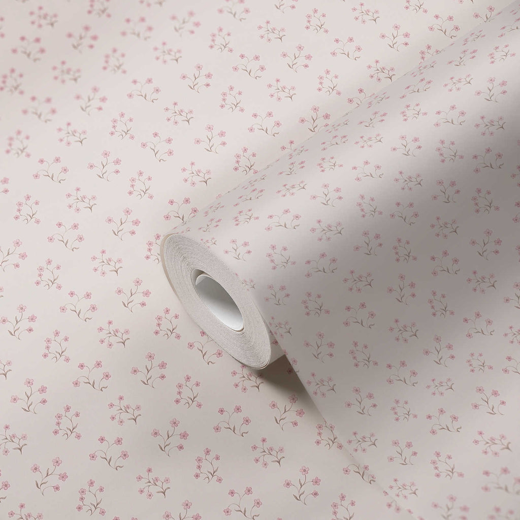Roll of The Elderflower Garden Room | Cream & Blush Luxe partly unrolled, 0.53 m × 10.05 m