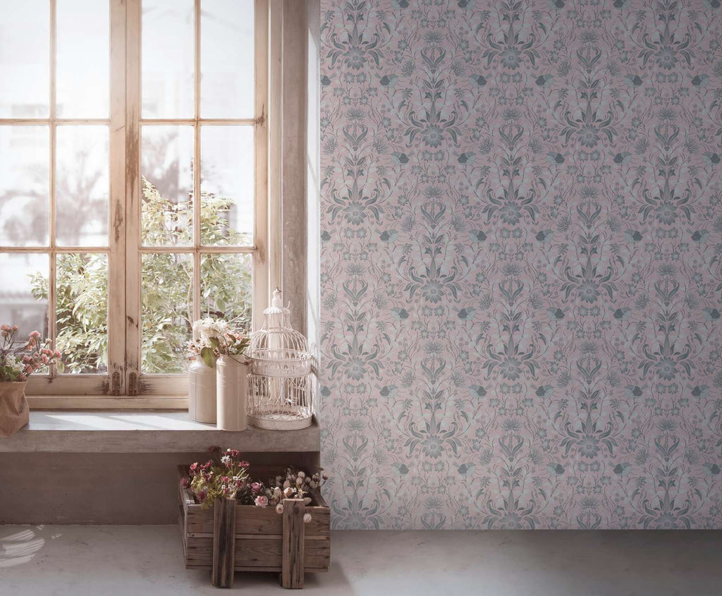 The Nigella Garden Room | Smoked Grey & Blush Luxe wallpaper shown hung on a styled interior wall (official room photo)