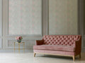 The Hellebore Garden Room | Smoked Grey & Blush Luxe wallpaper shown hung on a styled interior wall (official room photo)