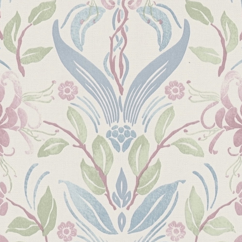 Detail of the design on The Verbena Bower | Azure & Cream Luxe, azure & cream colourway