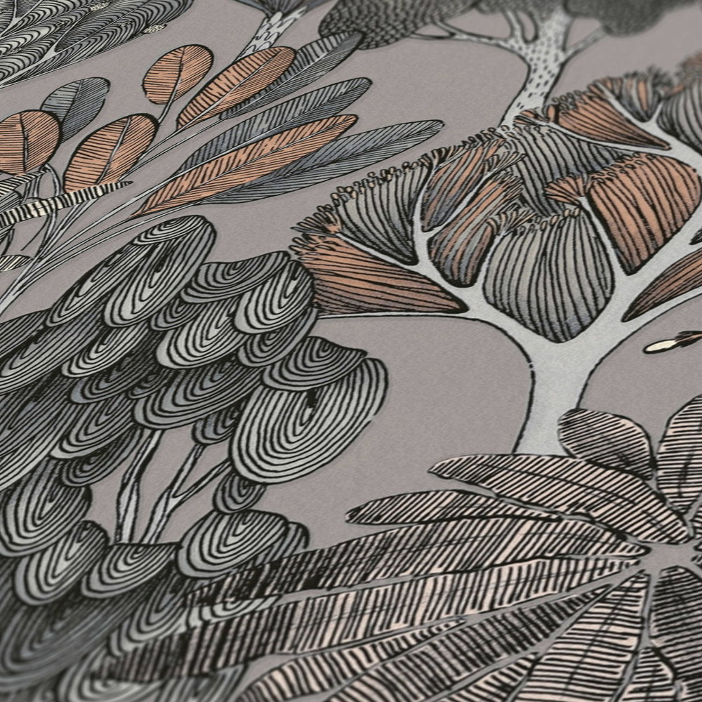 Close up of the layered leaves and feathers on The Understory Atelier | Taupe Grey Luxe