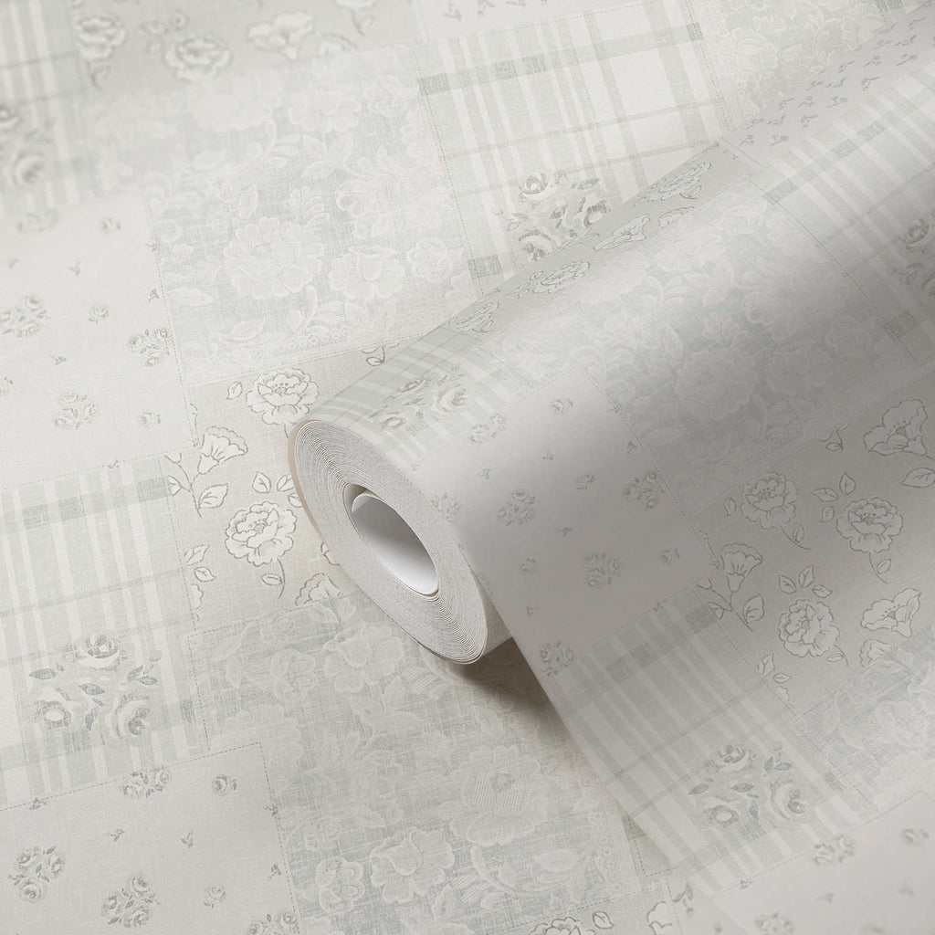 Roll of The Trillium Bower | Cream & Smoked Grey Luxe partly unrolled, 0.53 m × 10.05 m