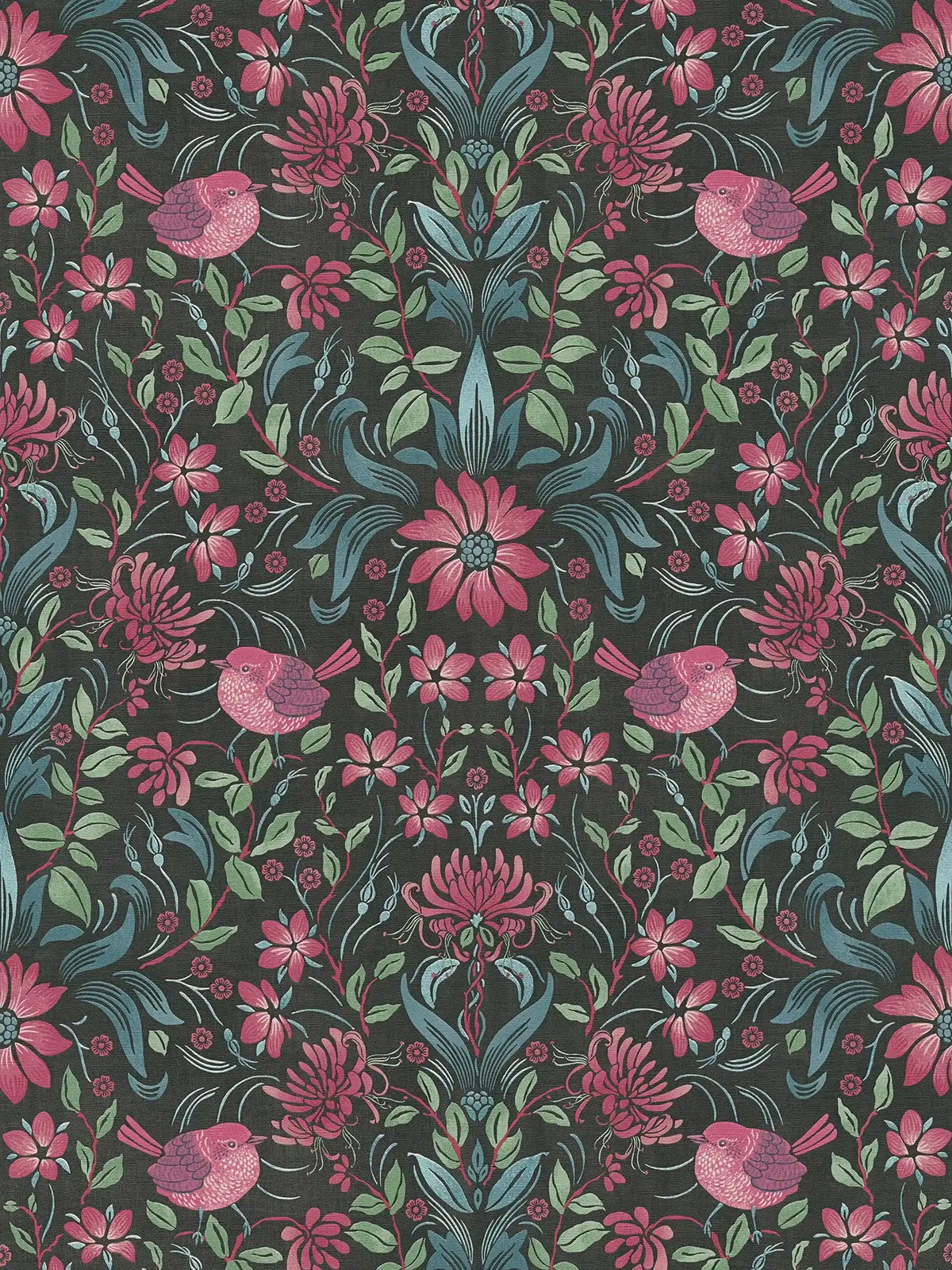 Flat view of the deep black & azure pattern repeat of The Agapanthus Arbour | Deep Black & Azure Luxe
