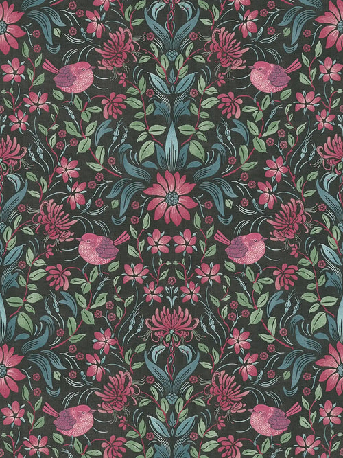 Flat view of the deep black & azure pattern repeat of The Agapanthus Arbour | Deep Black & Azure Luxe