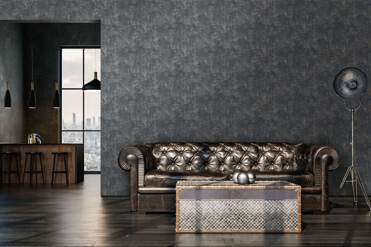 The Lattice Vestibule | Deep Black & Bronze Luxe wallpaper shown hung on a styled interior wall (official room photo)