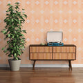 The Parquet Atrium | Warm Beige & Terracotta Luxe wallpaper shown hung on a styled interior wall