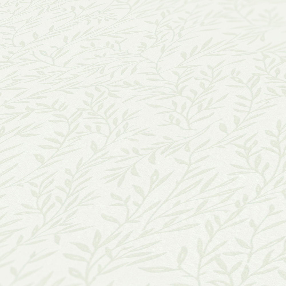 Close up of the surface texture of The Quince Blossom Bower | Sage & Luminous White Luxe in sage & luminous white