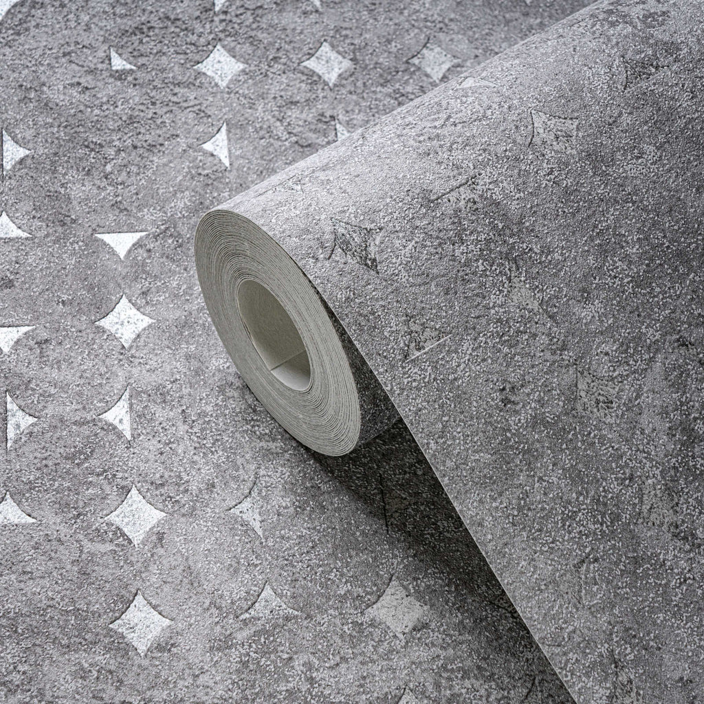 Roll of The Kilim Passage | Smoked Grey & Shimmering Silver Luxe partly unrolled, 0.53 m × 10.05 m
