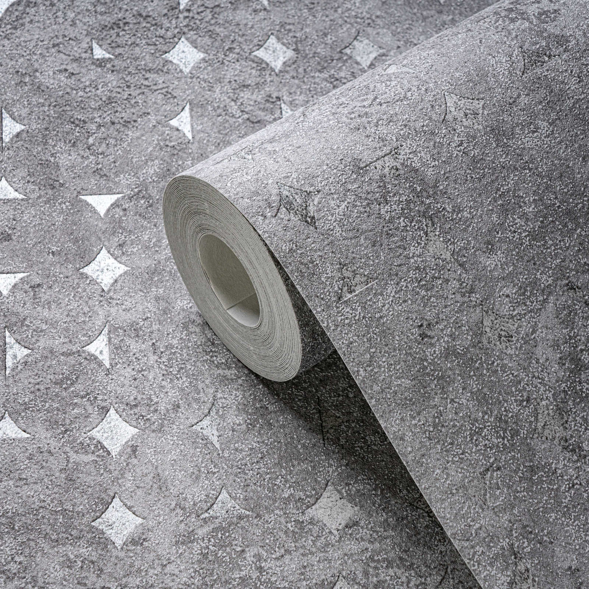 Roll of The Kilim Passage | Smoked Grey & Shimmering Silver Luxe partly unrolled, 0.53 m × 10.05 m